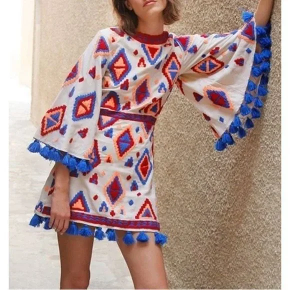 All Things Mochi Isula Embroidered Tassel Dress sz S - Picture 2 of 8